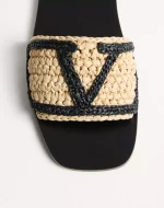 Valentino Viva Superstar Slide Sandal In Raffia With Crochet Embroidery - Image 2